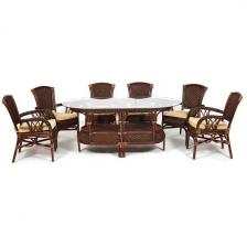 Комплект обеденный GRAND (стол со стеклом+6 кресел+ подушки) Pecan Washed (античн. орех) Tetchair 7860 9031