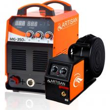 7 преимуществсварочного инвертора Artisan MIG 350 BСовременная инверторная технология (на базе IGBT транзисторов). Значительное уменьшение потерь металла заметно увеличивает эффективность сварки и уменьшает затраты энергии.Частота переключений не входит в диапазон слышимости, благодаря чему шумовые помехи практическисходят на нет.Передовой режим контроля.Осуществляет управление системой обратной связи, обеспечивает постоянство значения рабочего напряжения и компенсирует перепады напряжения в диапазоне +/- 15%.Позволяет применять рабочий режим автоматического поддержания/угасания дуги, способного удовлетворить различные требования к сварке.Дает возможность проводить как сварку в среде углекислого газ CO2так и порошковой самозащитной проволокой.Позволяет использовать проволоку диаметром 0,8-1,2 мм, как и низколегированную, так и нержавеющую и для специальных сталей, а также проволоку порошковую диаметром 0,8-1,2 мм.