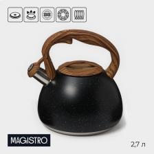 Чайник со свистком из нержавеющей стали Magistro Stone, 2,7 л, ручка soft-touch, индукция, цвет чёрный