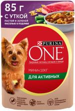 Влажный корм для собак Purina ONE для мелких пород с уткой пастой и зеленой фасолью в подливе 85г