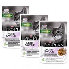 Корм для стерилизованных кошек Pro Plan Nutrisavour , с индейкой 3 шт. x 85 г (кусочки в желе)