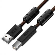 Greenconnect GCR Кабель PROF 3.0m USB 2.0, AM/BM, черно-прозрачный, ферритовые кольца, 28/24 AWG, экран, армированный, морозостойкий [GCR-52415]