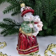 Irena-Co елочная игрушка, стекло Зайчиха с зайчатами (Символ года 2023) (12х6,5х6см)