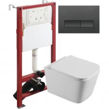 Подвесной безободковый унитаз с инсталляцией и кнопкой смыва от немецкого бренда Agger - функциональное и эргономичное решение. Материал унитаза санфарфор отличается беспористой структурой, высокой прочностью и стойкостью к появлению пятен, что позволит сохранить первоначальный вид изделия на долгие годы использования. Обтекаемая форма корпуса не позволяет скапливаться пыли. Мощный каскадный смыв - подарит комфорт при эксплуатации. Безободковая модель - отсутствие недоступных областей для уборки обеспечит простой уход и отсутствие посторонних запахов. В комплекте быстросъемная крышка-сиденье с функцией плавного закрывания Soft-close, сиденье изготовлено из прочного материала - дюропласта, петли крышки-сиденья из нержавеющей стали. Скрытая система монтажа, цвет глянцевый белый. Инсталляция обеспечит минимальный уровень шума и максимальный уровень комфорта при эксплуатации. В комплект входят все необходимые крепления. Максимально допустимая нагрузка 400 кг. Объем смыва 3 и 6 литра позволяет экономить воду, снижая ее расход. Ширина рамы - 500 мм, глубина - 145/165 мм, высота - 1125/1325 мм. Материал - сталь. Кнопка смыва с механическим управлением отличается современным дизайном и гармонично дополнит интерьер. Выполнена в цвете матовый черный. Форма кнопок - прямоугольная, материал - пластик. Гарантия: 25 лет - унитаз, 10 лет - инсталляция, 2 года - кнопка смыва.