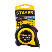 Рулетка Stayer "LEADER" 3402-5_z02 5м/25мм с автостопом в ударостойком обрезиненном корпусе