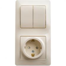 Розетка с заземлением с двухклавишным выключателем (бежевый) Systeme Electric Glossa GSL000274