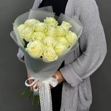 Букет живых цветов 4 СЕЗОНА Монобукет из 15 белых роз