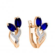 Золотые серьги с сапфирами и бриллиантами с родированием