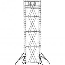 Модульная алюминиевая вышка-тура ВМС-700, предназначена для подъёма и организации рабочего места на высоте при выполнении строительно-монтажных работ.Вышка собирается из вертикальных алюминиевых рам, а далее они стыкуются между собой, давая возможность увеличивать высоту вышки-туры. Используются диагональные и горизонтальные связи (стяжки). Модель монтируется на основания с поворотными колесами со стопорами.Преимущества НТЦ ВМС-700Лёгкий вес за счет использования высокопрочных алюминиевых сплавовТолщина металла от 2ммСварная конструкция рам обеспечивает долговечность и жесткость конструкцииРабочая площадка с люком 2,0 х 0,7 м позволяет максимально комфортно выполнять работы на высотеВозможность установки высоты рабочей площадки с шагом 300ммДолговечность рабочей площадки обеспечивается благодаря применению влагостойкой антискользящей фанерыМонтаж, перемещение и демонтаж вышки может осуществляться одним человекомДлительный срок службы благодаря устойчивости к коррозииНагрузка на рабочую площадку 250 кг