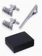 Набор мужской стальной «Запонки + Зажим для галстука» квартет, цвет серебро