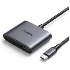 Кардридер карт Ugreen CM387 (80798) USB-C to SD/TF + USB 2.0 Memory Card Reader, серый