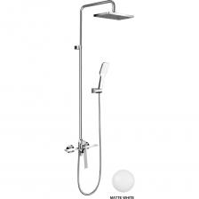 Душевая система из серии ELEGANT — это образец чистой элегантности. Необычная игра форм и тонкие грани искусно завершают образ вашей ванной комнаты. Комфортная высота верхнего душа (с возможностью регулировки) обеспечивает удобство и приятные ощущения во время ежедневных гигиенических процедур. Плавно работающий керамический картридж всегда обеспечивает оптимальный поток воды в любом из 3х направлений. 3 потребителя легко сменяют друг друга блягодаря поворотному девиатору ; латунный корпус с интегрированной полкой д/душевых принадлежностей; рычажное управление; штанга - телескоп нержавеющая сталь; гибкий шланг Anti-twist PVC 1,5м в цвет корпуса; держатель лейки термостойкий ABS; верхний диск 250х170 мм; стандарт подключения 3/4-1/2``; палитра: хром, матовый белый, матовый черный, gun metal. Фабрика MILLEAU использует передовые технологии и высококачественные материалы для производства смесителей и душевых систем, обеспечивая высокое качество, долгий срок службы и безопасность продукции. Изделия фабрики имеют антикоррозионное гальваническое покрытие, устойчивое к износу и сохраняющее яркость цвета. Внимание! Цвет душевой системы белый.