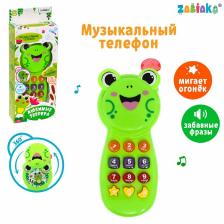 Музыкальный телефон детский «Любимые зверята», звук, свет, цвет зелёный