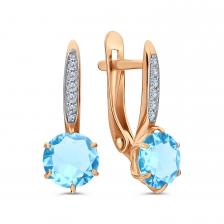Золотые серьги с топазами Sky и фианитами
