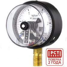 Манометры электроконтактные сигнализирующие ДМ2010ф предназначены для измерения избыточного давления некристаллизующихся,неагрессивных по отношению к медным сплавам сред. Посредством сигнализирующего устройства прямого действия могут управлять внешними электрическими цепями путем их замыкания и размыкания при достижении заданного предела давления. Обеспечивают визуальную индикацию контролируемого давления в процессе.Максимальное напряжение коммутируемого тока:220В постоянного тока;380В переменного тока.Сила тока, не более:1А для контактов с магнитным поджатием.Максимальная разрывная мощность контактов:с магнитным поджатием:30Вт постоянного тока;50ВА переменного тока.для скользящих контактов:10Вт постоянного тока;20ВА переменного тока.Пределы допускаемой погрешности срабатывания электроконтактной схемы, % от диапазона показаний:для контактов с магнитным поджатием +/- 4%.Исполнение V (по умолчанию)Первый размыкающий, второй замыкающийПервая уставка(min, левая) - синяяВторая уставка (max, правая) – синяяСостояние контактов при положении стрелки: - до первой (min) уставки первый контакт замкнут, второй разомкнут; - междууставками оба контакта разомкнуты; - после второй (max) уставки первый контакт разомкнут, второй замкнут.