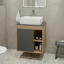 Тумба с раковиной Teymi Nura 60 дуб эврика, матовый графит, раковина Helmi S 48