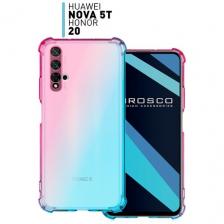 Противоударный силиконовый чехол Rosco на Honor 20 и Huawei Nova 5T (Хонор 20 и Хуавей Нова 5Т), прозрачный розово-голубой