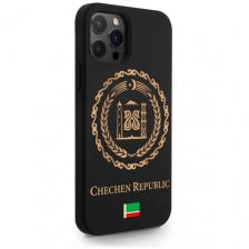 Черный силиконовый чехол SignumCase для iPhone 12/12 Pro Золотой Герб Чечни для Айфон 12/12 Про