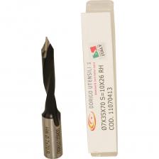 Сверло присадочное с твердосплавной напайкой. Применяется на сверлильно-присадочных станках, а также автоматических присадочных центрах с ЧПУ для сверления сквозных отверстий.