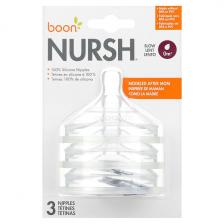 Boon, Nursh, соски из 100% силикона, от 0 месяцев, с медленным кровотоком`` 3 соски