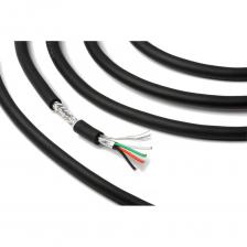 Идеально подходит для передачи сигналов от световых диммеров и контроллеров. Обладают высоким уровнем устойчивости к электромагнитным помехам. Кабель приятен и удобен при пайке и инсталляции. Цифровой кабель DMX состоит из четырех проводников состоящих из тонких нитей диаметром 0.26 мм из чистой луженой меди OFС (4х7*0.26 мм). Проводники покрыты изоляцией из PE в четырех цветах для удобства в использовании, общий диаметр проводника с изоляцией 1.3 мм. Для обеспечения защиты от помех кабель защищен двумя экранами: экраном из алюминиевой пленки с дренажной жилой из лежуной меди (100%) и плетеным экраном, также из луженой меди, покрывающим более 80% всего кабеля. Внешняя оболочка DMX кабеля PAT.512 выполнена из эластичного гибкого материала PVC черного цвета RAL9005, общий диаметр кабеля 6 мм.