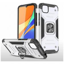 Противоударный чехол для Samsung Galaxy A22 5G серебро с пластиной для магнитного автодержателя и кольцом подставкой