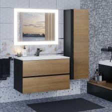 Тумба с раковиной Uperwood Barsa, 80 см, раковина белая, подвесная, чёрная/дуб сонома