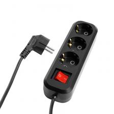 Удлинитель трехместный с/з с выключателем, 3x0,75, 3м, серия Home, HM03-31-03 (У10А-002), черный, цена за 1 шт.