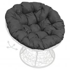 Кресло M-GROUP ПАПАСАН пружинка с ротангом белое, серая подушка 12050109