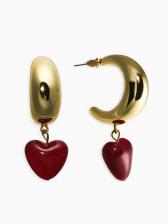 Серьги «Новый стиль. Сердечки», бордовые в золоте d=3 см