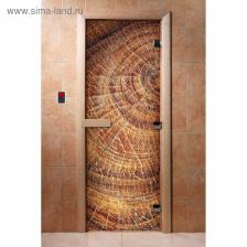 Дверь для бани и сауны «Узор дерева», коробка 190x70 см, стеклянная, левая, с фотопечатью