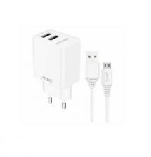 СЗУ PERO TC02 2USB 2.1A c кабелем Micro USB White (Белый)