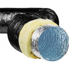 Воздуховод гибкий Diaflex SonoDFA-S теплоизолированный, звукопоглощающий воздуховодов из алюминиевой фольги.Внутренний воздуховод DFA, содержит микроперфорацию для шумопоглощения и защитный дополнительный слой акустически прозрачного, полиэфира, для предотвращения попадания частиц внутрь воздуховода, теплоизолирован слоем шумопоглощающей теплоизоляции толщиной 25 мм. плотностью 12-14 кг/м2 и снабжен защитной оболочкой из многослойной металлизированной ленты, армированной нитью из стекловолокна.Предназначен для снижения уровня шума в периферийных секциях больших центральных систем, где необходимо применение теплоизолированных воздуховодов; звуко-теплоизоляция в системах вентиляции и кондиционирования для предотвращения потерь тепла или холода; транспортировки воздуха в системах механической вентиляции и кондиционирования; в периферийных секциях больших центральных систем, с давлением не выше 2400 Па; систем отопления, с учетом диапазона рабочих температур от -30 до + 100С, без специальных требований. Минимальный радиус изгиба 0.54 х диаметр х слой утеплителя.Конструкция:Воздуховод SonoDFA-S состоит из внутреннего воздуховода DFA с микроперфорацией защитного слоя прозрачного полиэфира.Общая толщина слоев составляет 45 мкм.В воздуховоде применяется акриловый клей на водной основе с дополнительными пламегасящими добавками.Алюминиевая лента сертифицирована в пищевой промышленности.Цвет: Черный (Bk).