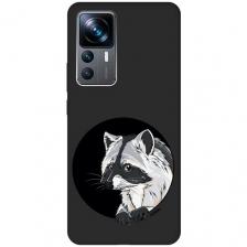 Матовый Soft Touch силиконовый чехол на Xiaomi 12T, 12T Pro, Сяоми 12Т, 12Т Про с 3D принтом "Raccon in a Hollow" черный