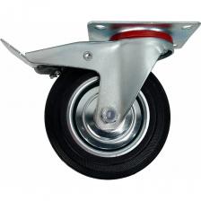 Промышленное поворотное колесо, оснащенное системой торможения. Применяется для установки в платформенные тележки, контейнеры ТБО, строительные леса, вышки-туры и другое оборудование, где необходима фиксация в неподвижном состоянии. В оси колеса – роликовый подшипник, в поворотном узле – двухъядерный шарикоподшипник с пластиковым пыльником. Внимание, изображение товара может отличаться от реального! Верные параметры указаны в технических характеристиках товара.