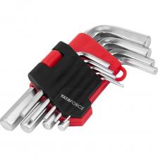 Набор ключей Г-образных шестигранных 9 предметов в пластиковом держателе от бренда YATAFORCE - это качественный инструмент для закручивания и откручивания деталей с соответствующими отверстиями.Набор Г-образных ключей - это универсальный набор инструментов для слесарно-монтажных работ, содержащий 9 ключей разных размеров.Качество изготовления. Ключи изготовлены из хромованадиевой стали, отличаются высокой прочностью и устойчивостью к износу, а также имеют защиту от коррозии. Каждый ключ имеет свой размер и форму, которые позволяют обеспечить надежное крепление и фиксацию крепежа с шестигранным профилем.Компактность упаковки. Компактные размеры упаковки и сбалансированный состав, включающий популярные размеры.Удобство хранения. Набор упакован в пластиковый держатель, который обеспечивает удобство хранения и транспортировки инструментов.