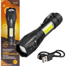 Мощный светодиодный аккумуляторный фонарь от бренда FORSTIME имеет 4 режима работы: яркий свет, тусклый свет, проблесковый режим стробоскоп, боковой свет. Работает от встроенного аккумулятора. Тактический предмет предусматривает световую регулировку. Фокусировочная линза имеет угол рассеивания света от широкого пятна до узконаправленного. Фокус луча меняется выдвижением головной части простым движением руки. Это позволяет использовать его в темное время суток, а также как источник основного света. Карманный фонарь удобно положить в сумку, т.к. занимает мало места, или просто зацепить за карман при помощи клипсы. Фонарик имеет разъем для зарядки, заряжается любым удобным способом от USB, кабель поставляется в комплекте. Подойдет для туристических походов, кемпинга, рыбалки, ежедневных бытовых задач. Фонарик может использоваться как дачный автомобильный фонарь, рыбацкий фонарь или уличный фонарь.