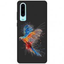 Матовый Soft Touch силиконовый чехол на Huawei P30, Хуавей П30 с 3D принтом "Colorful Parrot" черный