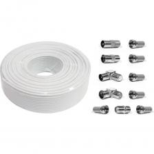 Коаксиальный кабель выполнен из высококачественных материалов. Материал центральной жилы - омедненная сталь CCS. Диаметр центральной жилы - 1 мм. Диэлектрик - вспененный полиэтилен. Двойной экран из алюминиевой фольги и алюминиевой проволоки. Плотность оплетки - 32%. Материал оболочки - ПВХ. Внешний диаметр - 6,8 мм. Волновое сопротивление - 75 Ом. Кабель для подключения цифрового и аналогового телевидения. Набор антенных переходников предназначен для подключения эфирного, спутникового и кабельного телевидения с помощью радиочастотного кабеля. Переходники изготовлены из никелированного сплава первичной меди, что гарантирует минимальный уровень потерь при прохождении сигнала.