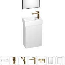 Комплексное предложение по специальной цене от Wellsee. ВАННАЯ КОМНАТА В СТИЛЕ WELLSEE Тумба с раковиной имеет длину всего 40 см и предназначена для небольших помещений. Надежные крепления, входящие в комплект поставки, способны выдерживать нагрузку до 100 кг. Основа тумбы – высококачественная импрегнированная плита МДФ, пропитанная специальным составом для усиления стойкости материала и максимальной защиты от влаги. Благодаря грязеотталкивающему слою минералов и повышенным антиадгезионным свойствам поверхность раковины не впитывает грязь и известковый налет. Дизайнерская сантехника изготовлена в едином стиле: изделия прекрасно дополняют друг друга и формируют органичный тандем с латунными сифонами, донными клапанами, выпусками, угловыми вентилями, элегантными аксессуарами и зеркалами из коллекции 7 Rays' Spectrum. Гарантируем 100% качество и целостность изделий комплекта.