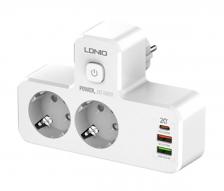 Сетевая зарядка, удлинитель-разветвитель LDNIO SE2337, 2 розетки, 2 USB-A, 1 PD 20W, EU White