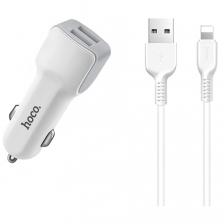 Автомобильное зарядное устройство Hoco Z23 grand style 2xUSB/кабель USB- Lightning 12W (белый)
