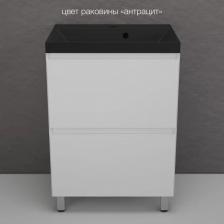Тумба с раковиной Манхэттен 60, напольная, Plus, 2 ящика, белая-антрацит