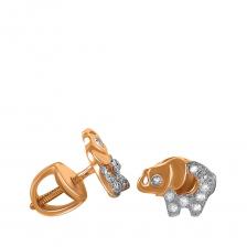 Серьги-пусеты Слон из золота с бриллиантами