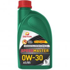 Синтетическое моторное масло для всесезонного применения в современных высокофорсированных турбированных бензиновых и дизельных двигателях легковых и легких грузовых автомобилейDevon Speed Master SAE 0W-30 A5/B5 – маловязкое синтетическое моторное масло, созданное на основе загустителя, стойкого к деструкции, и специального пакета присадок, обеспечивающего увеличенный интервал замены. Изготавливается из высококачественных компонентов с вовлечением полиальфаолефинов и эстеров и удовлетворяет жестким требованиям отраслевых спецификаций.ПРИМЕНЕНИЕ:• Современные высокопроизводительные бензиновые и дизельные двигатели, в том числе с турбонаддувом, легковых автомобилей и легкой коммерческой техники, работающие в любых условиях эксплуатации• Предназначено для применения в автомобилях как в гарантийный, так и послегарантийный период эксплуатации