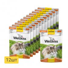 Wellkiss Adult Влажный корм (пауч) для взрослых кошек, с курицей в соусе, 85 гр.