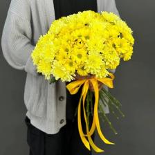 Букет живых цветов 4 СЕЗОНА Монобукет из 15 желтых кустовых хризантем