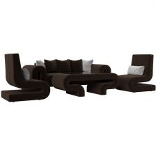 Волна набор 2 - диван, стол, 2 кресла (микровельвет коричневый) Лига Диванов 115691