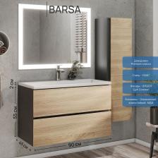 Тумба с раковиной Uperwood Barsa, 90 см, раковина белая, подвесная, чёрная/дуб сонома