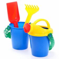 Набор игрушек для песочницы, 4 предмета: ведро, совок, грабли, лейка, МИКС